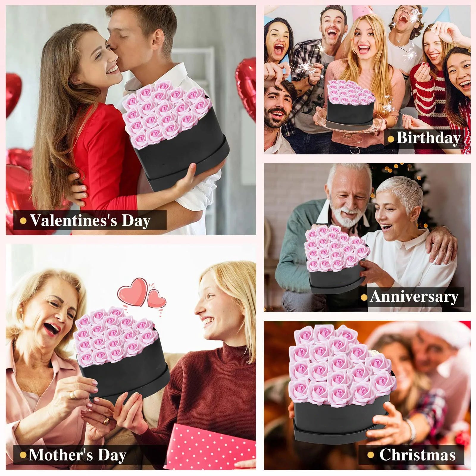 24pcs Artificial Rose Bouquet Heart Shape Rose Gift Box 100 Languages I Love You Necklace Eternal Roses Valentine's Gift for Her