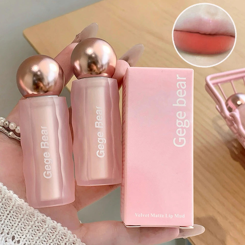 Gege Bear Velvet Matte Lip Mud, Soft, High Pigment for Long-lasting Wear, and Brightening Velvet Matte Finish Lip Color