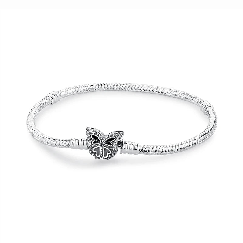 Original 925 Sterling Silver Bracelets Bangles Love Heart Clip Charms Beads Snake Chains For Women Rose Gold DIY Luxury Jewelry