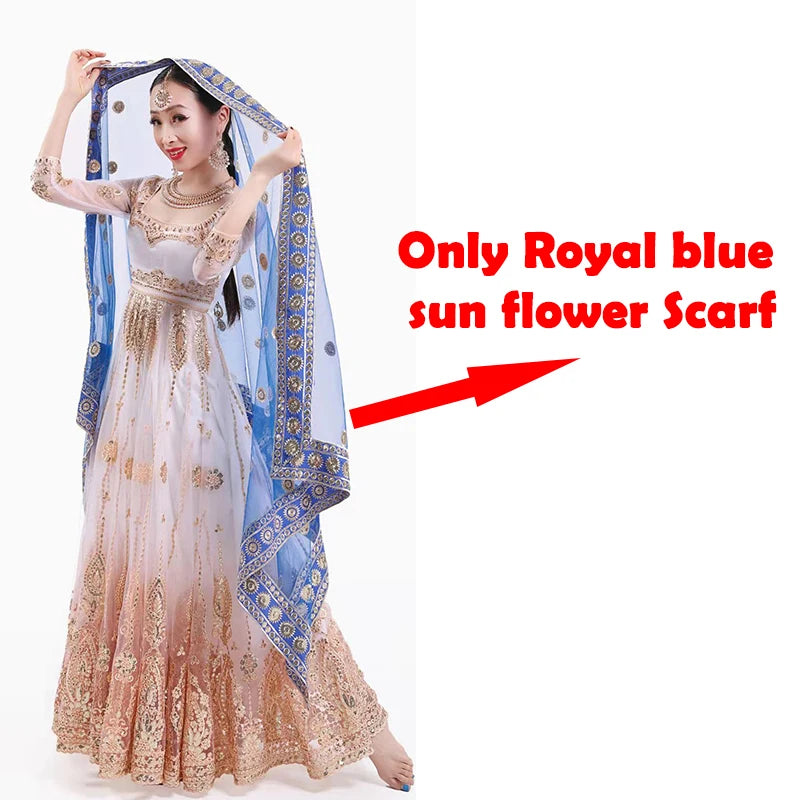 Indian Saree Scarf For Women Adult Female Belly Dance Stage Performance Elegant Accessories Multicolor Embroidered Scarf DQL6631