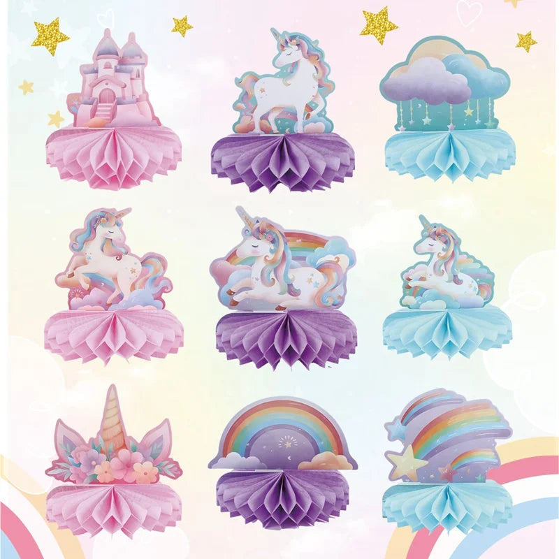 Rainbow Unicorn Honeycomb Ornament Set Rainbow Unicorn Birthday Party Decoration Kids Baby Shower Birthday Party Supplies