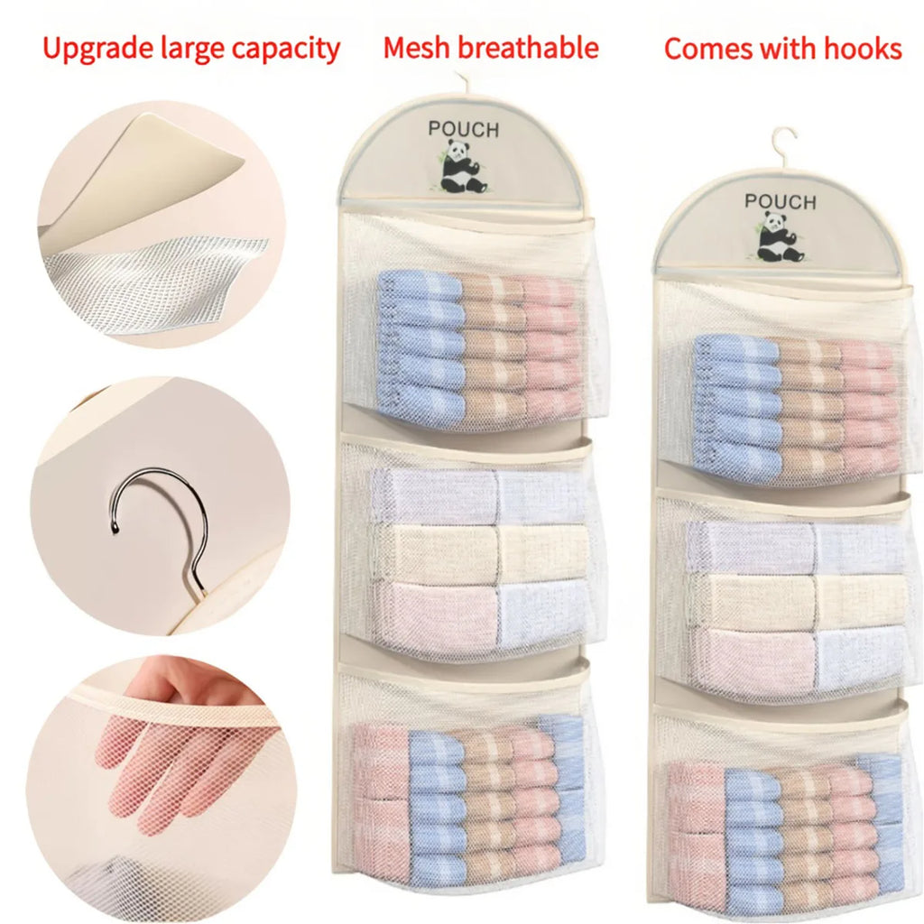 Three-layer hanging mesh bag closet dormitory bag hanging bag net bag underwear bag storage bag