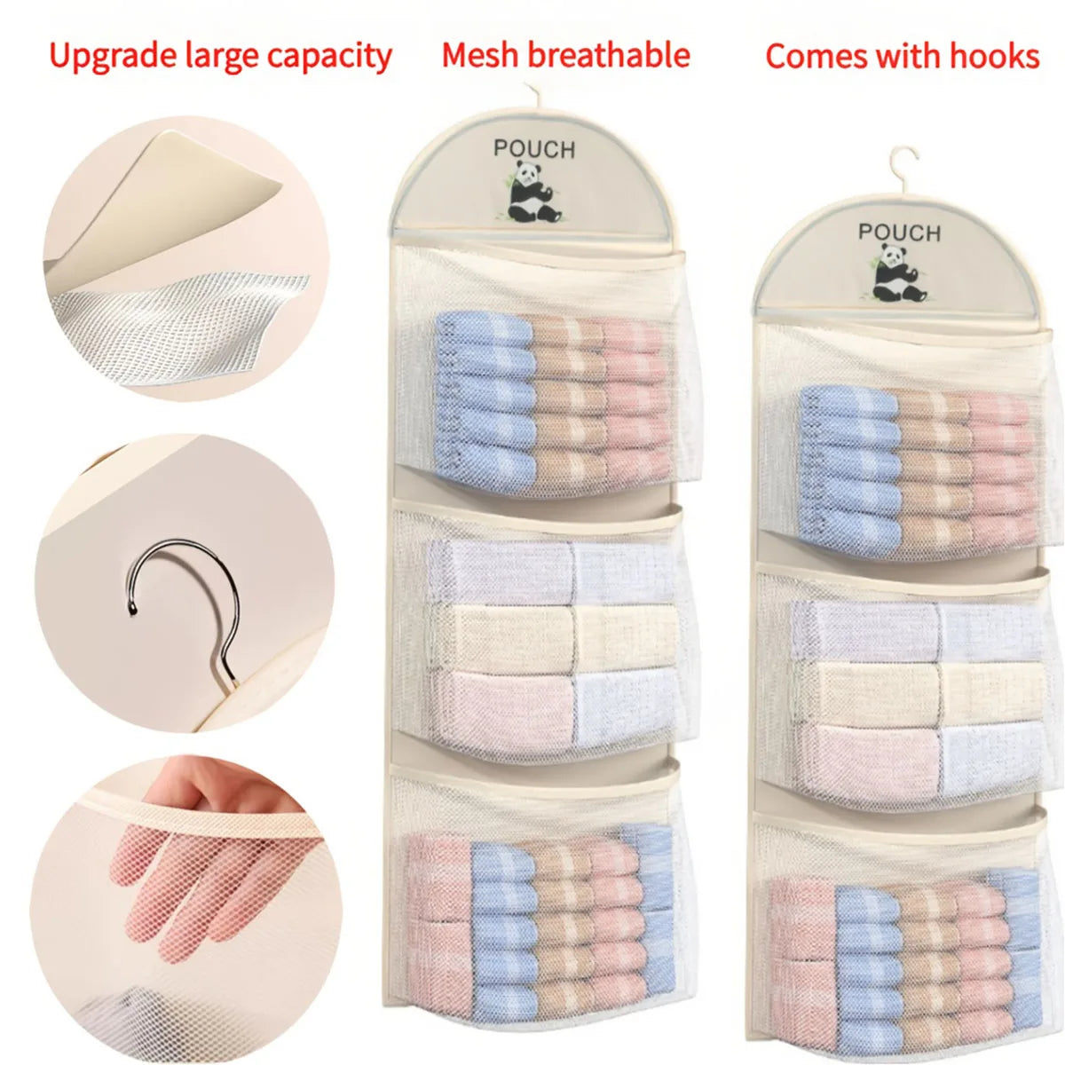 Three-layer hanging mesh bag closet dormitory bag hanging bag net bag underwear bag storage bag