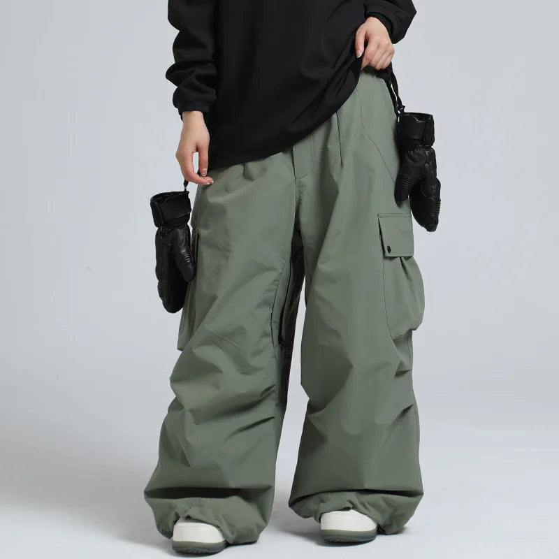 2025 GSOU SNOW New Winter Outdoor Loose Waist Ski Pants For Women  Men Waterproof And Warm  Professional Snowboard Ski Pants