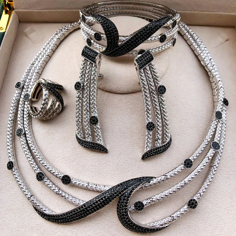 GODKI Leaf Charms 4Pcs Luxury Nigerian Jewelry Set For Women Wedding Cubic Zircon Dubai Bridal Necklace Earring Bangle Ring Set