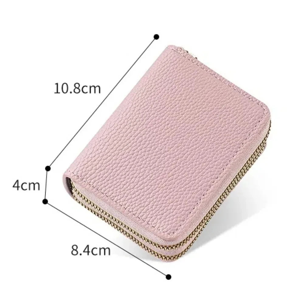Mickey Minnie Women's Double Zipper Wallet Lychee Pattern Fashion Short Credit Card Holder with Large Capacity Coin Purse