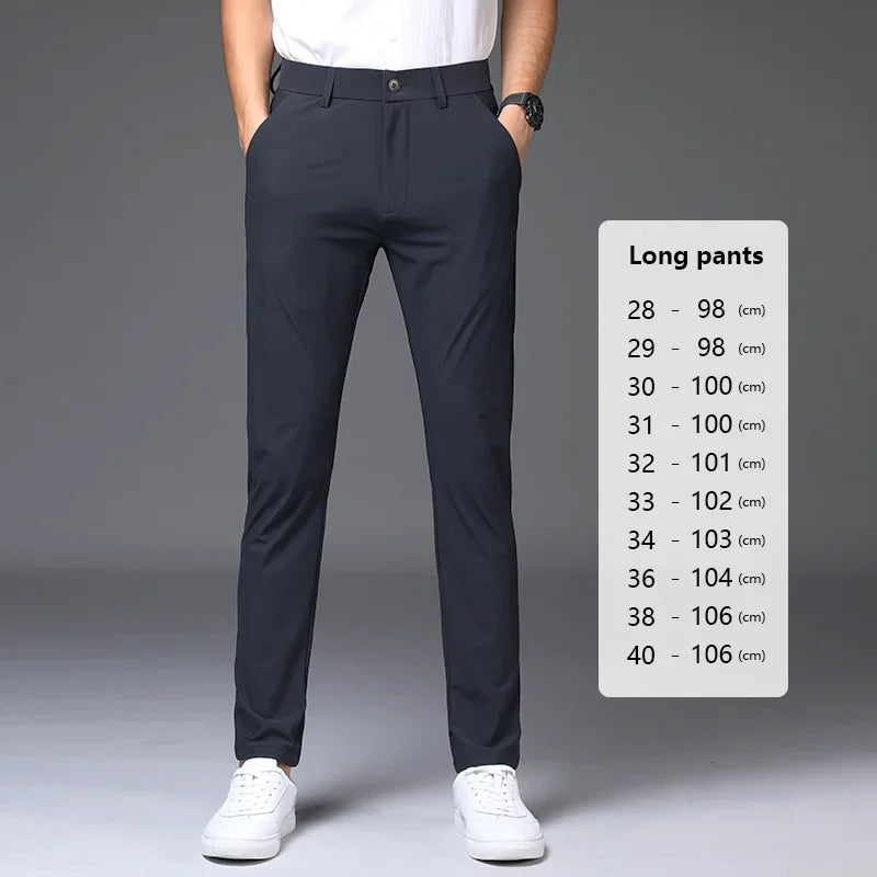 Summer Stretch Suit Pants Men Thin Business Solid Color Slim Ankle-Length Casual Formal Office Trousers