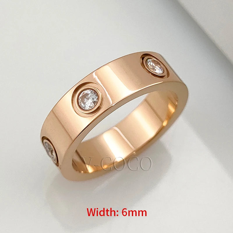 Classic Love Ring for Women Men Couple 18K Gold plated Stainless Steel Crystal Rings Cubic Zircon Wedding Ring Luxury Jewelry
