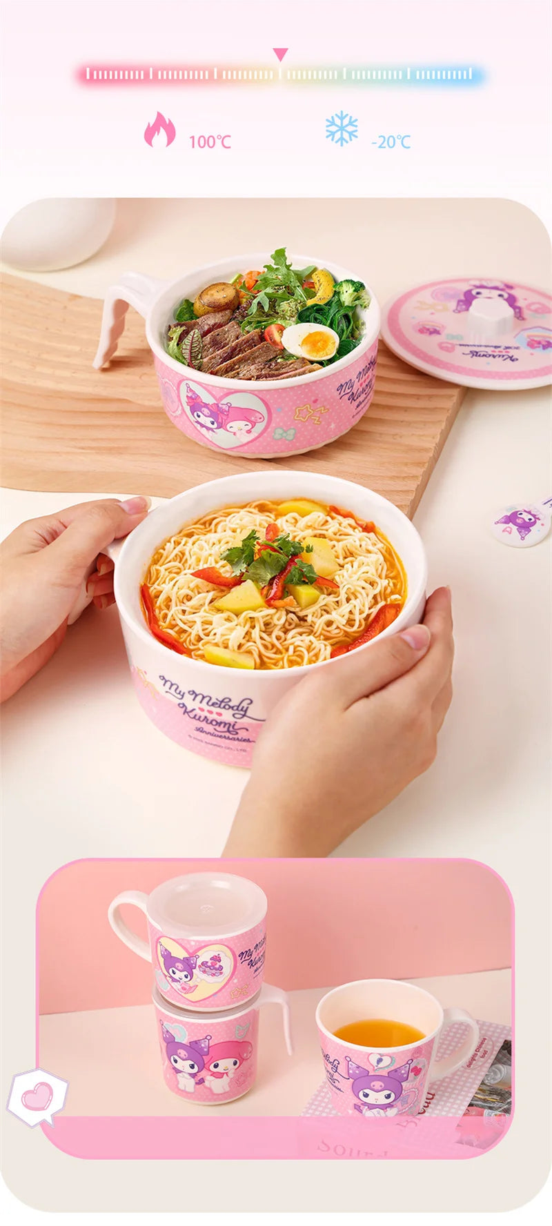 For Sanrio Kuromi Children Tableware Food Grade Dining Plates BPA-Free Salad Fruit Bowl Cartoon Baby Complementary Food Bowls