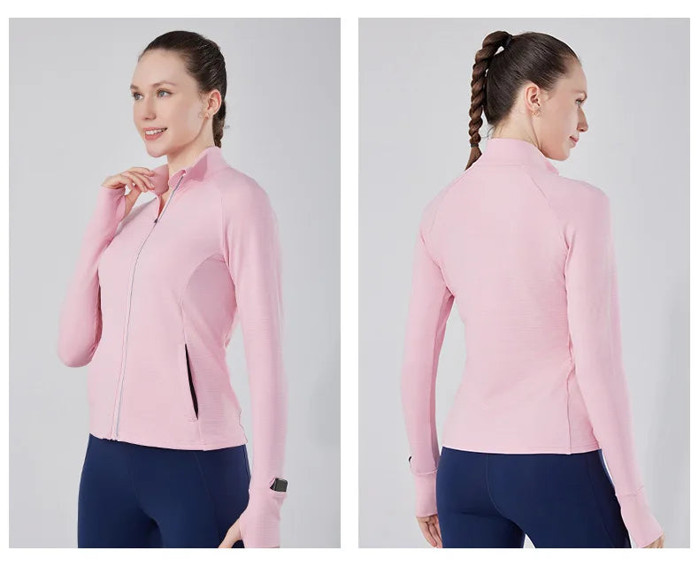 Men's Women's Marathon Running Training Jackets Thumb Holes Watch hole Stand collar Fitness Winter Jogging Training Zipper Coat