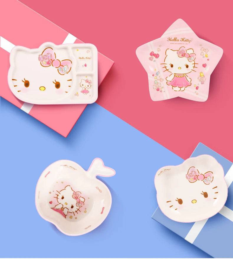 For Hello Kitty Children Tableware Cartoon Irregular-shaped Bowls Anti-scald Dining Plates BPA Free Baby Food Supplement Bowls