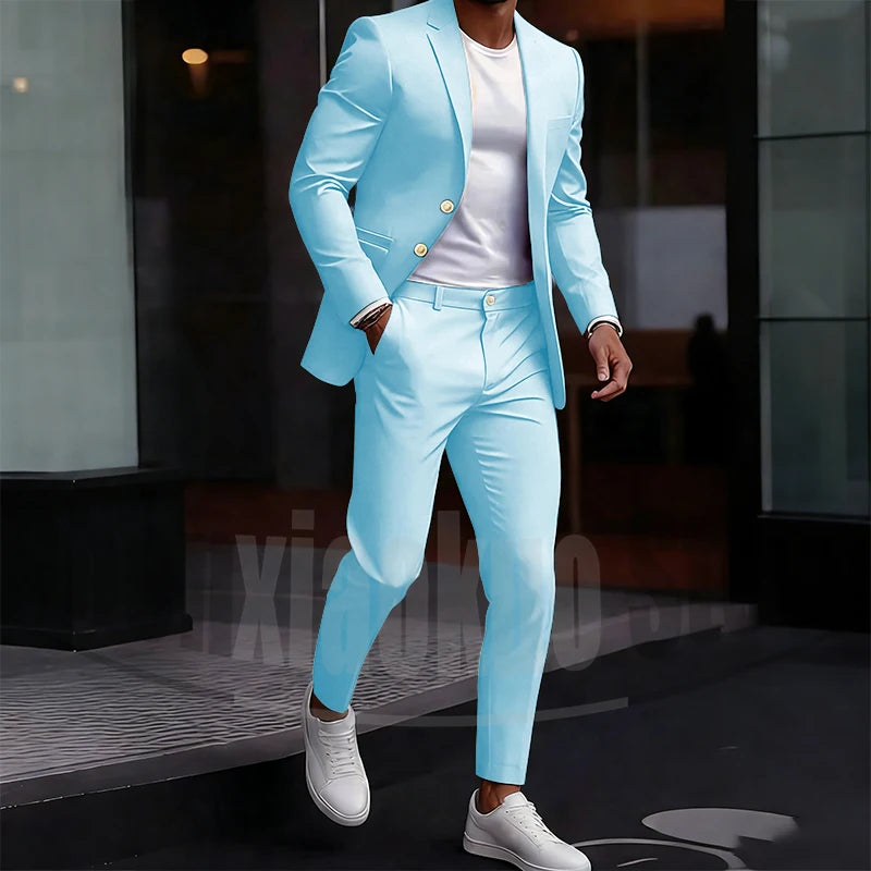 Men's Light Green Suit Set Single Breasted Casual Stylish Wear for Daily Party Fashion Solid Color Formal Male Suit 2 Piece