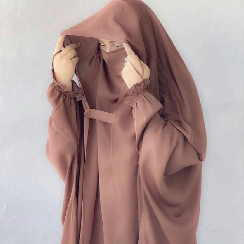 Muslim Abaya Hooded Smocking Sleeve One-piece Prayer Dress Women Jilbab Islamic Clothing Dubai Saudi Black Robe Turkish Modesty