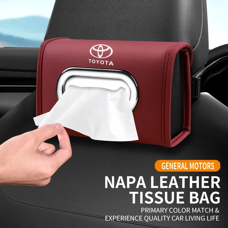 Toyota car tissue box holder flip-top design hanging car seat back tissue box PU leather high quality