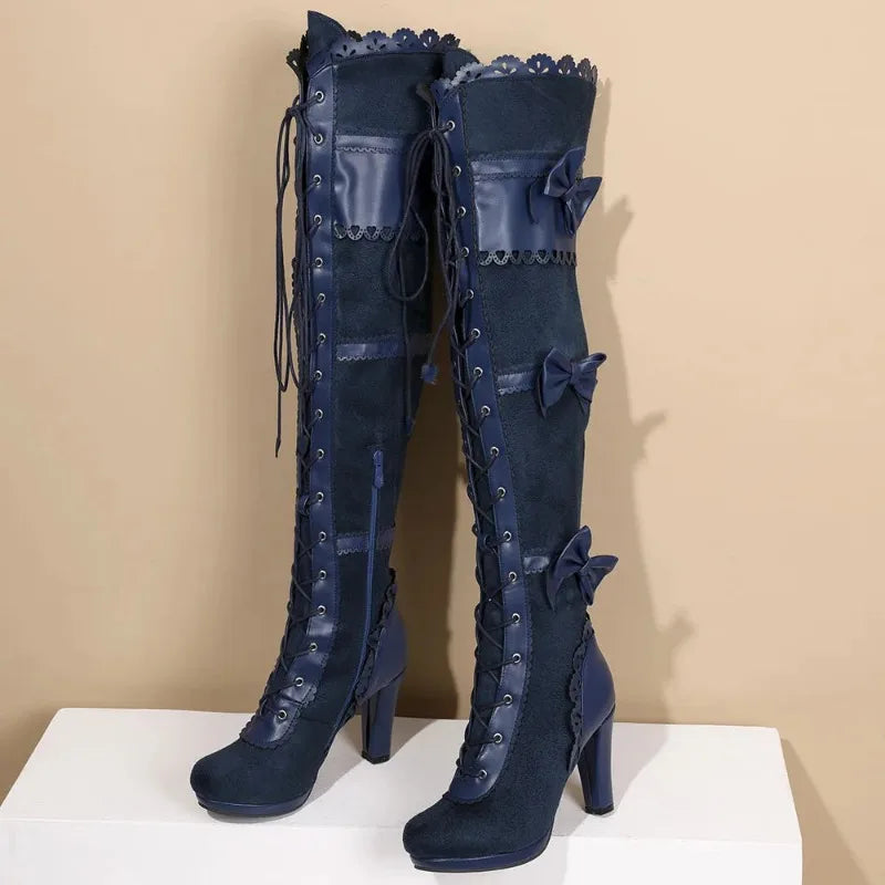 Women's Black Goth Over knee Boots
