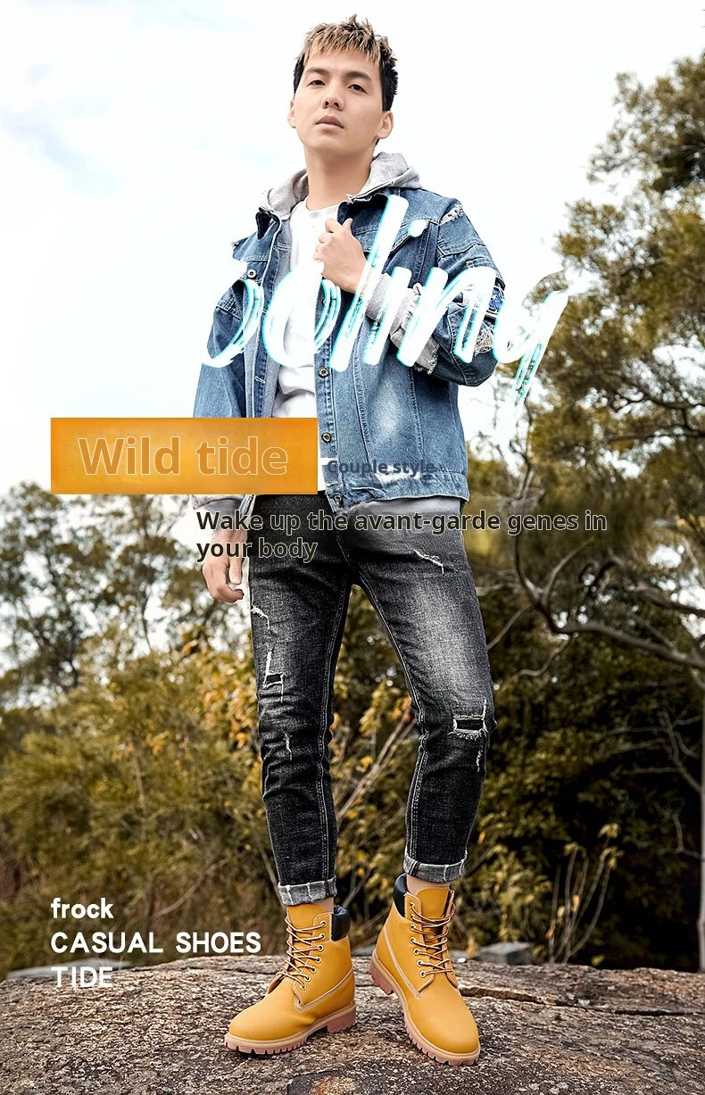 Boots Men High Top Boots Men's Leather Shoes Winter Fashion Shoes Outdoor Sneakers Lace Up Non-Slip Ankle Boots Male