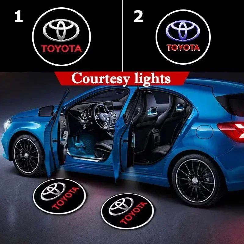 2PCS LED door Logo welcome Lamp light For Toyota Camry Highlander Land Cruiser Prado Avalon Reiz Rav4 Crown CHR Prius accessory
