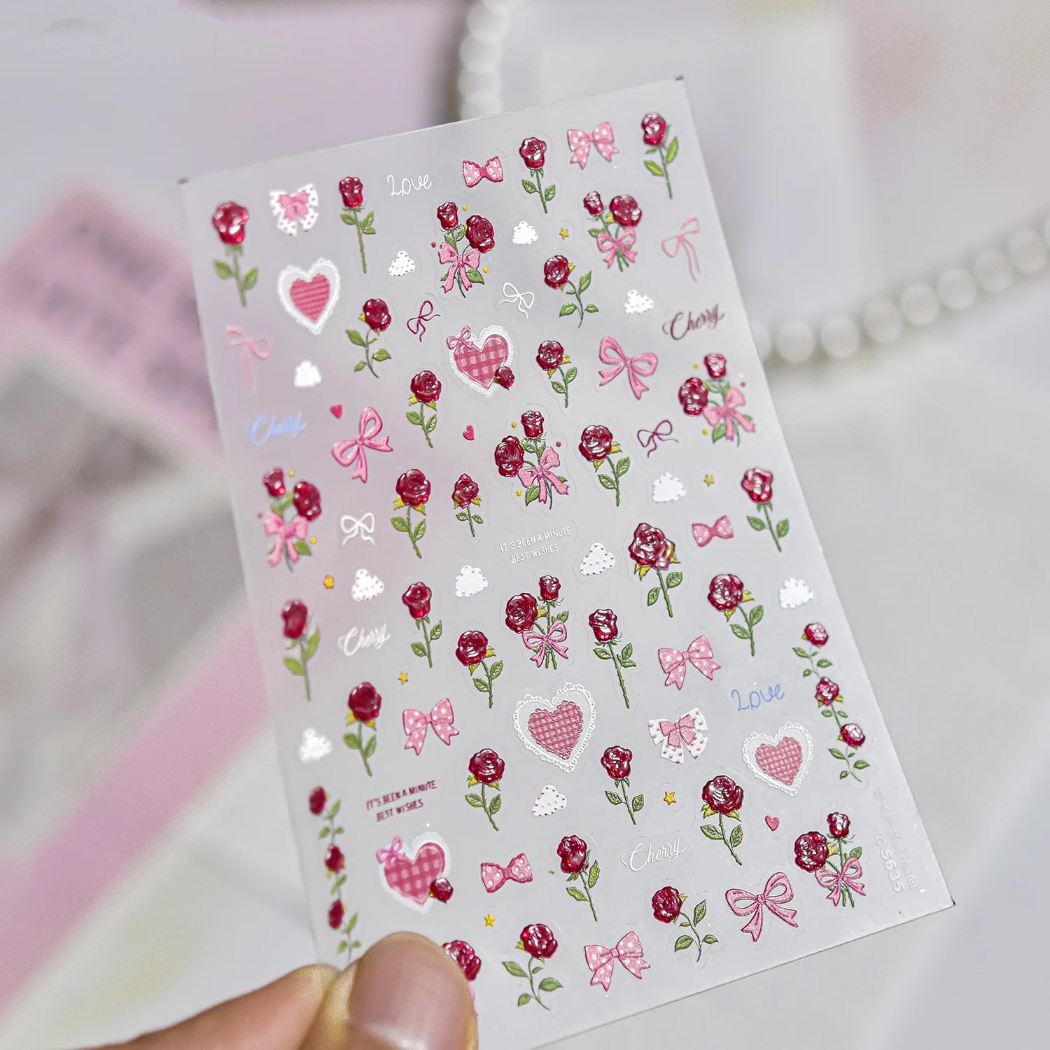 Spring Strawberry Vine 5D Nail Art Stickers Garden Fresh Red Strawberry Green Leaves Flower Cherry Branch Bow Nail Decals DIY