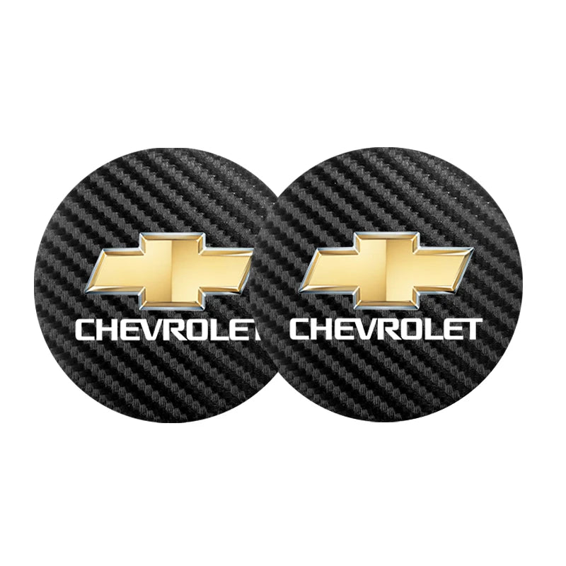 2Pcs Carbon Fiber Car Water Slot Non-Slip Cup Mat For Chevrolet Cruze Sonic Silverado Trax Camaro Captiva Equinox Trailblazer SS
