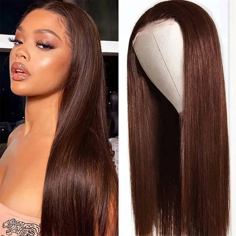 13x4 Chocolate Brown Straight Lace Front Human Hair Wigs 360 Lace Wig 100% Human Hair Pre Plucked Lace Frontal Wig For Women