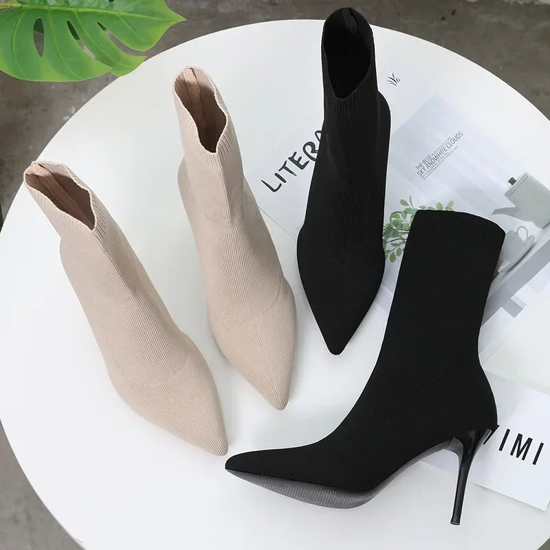 Sexy Sock Boots Knitting Stretch Boots High Heels for Women Fashion Shoes 2024 Spring Autumn Ankle Boots Female