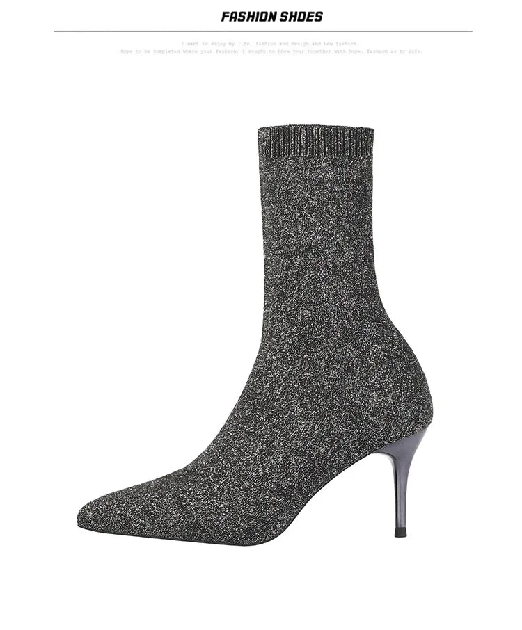 Sexy Sock Boots Knitting Stretch Boots High Heels for Women Fashion Shoes 2024 Spring Autumn Ankle Boots Female