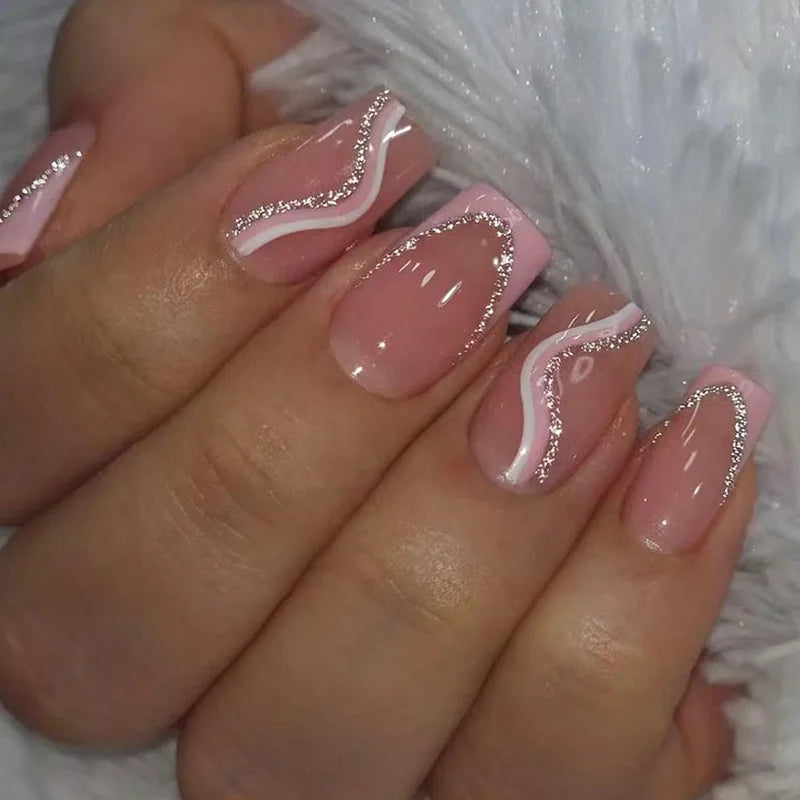 24Pcs/Set Sweet Love Fake Nail with Gradient French Press on Nails Reusable Short Full Cover Nail Tips for Women Wholesale