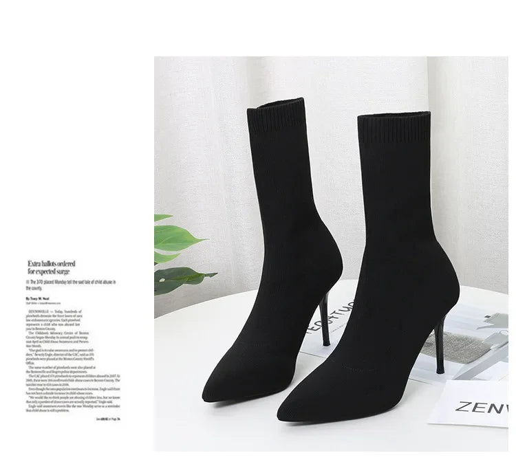 Sexy Sock Boots Knitting Stretch Boots High Heels for Women Fashion Shoes 2024 Spring Autumn Ankle Boots Female
