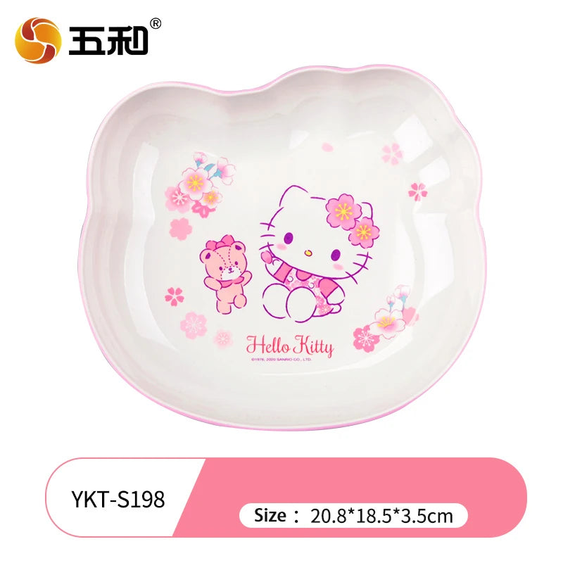 For Cherry Blossom Hello Kitty Tableware Baby Complementary Food Bowls BPA-Free Dining Plates Rice Bowl Cartoon Divided Plates