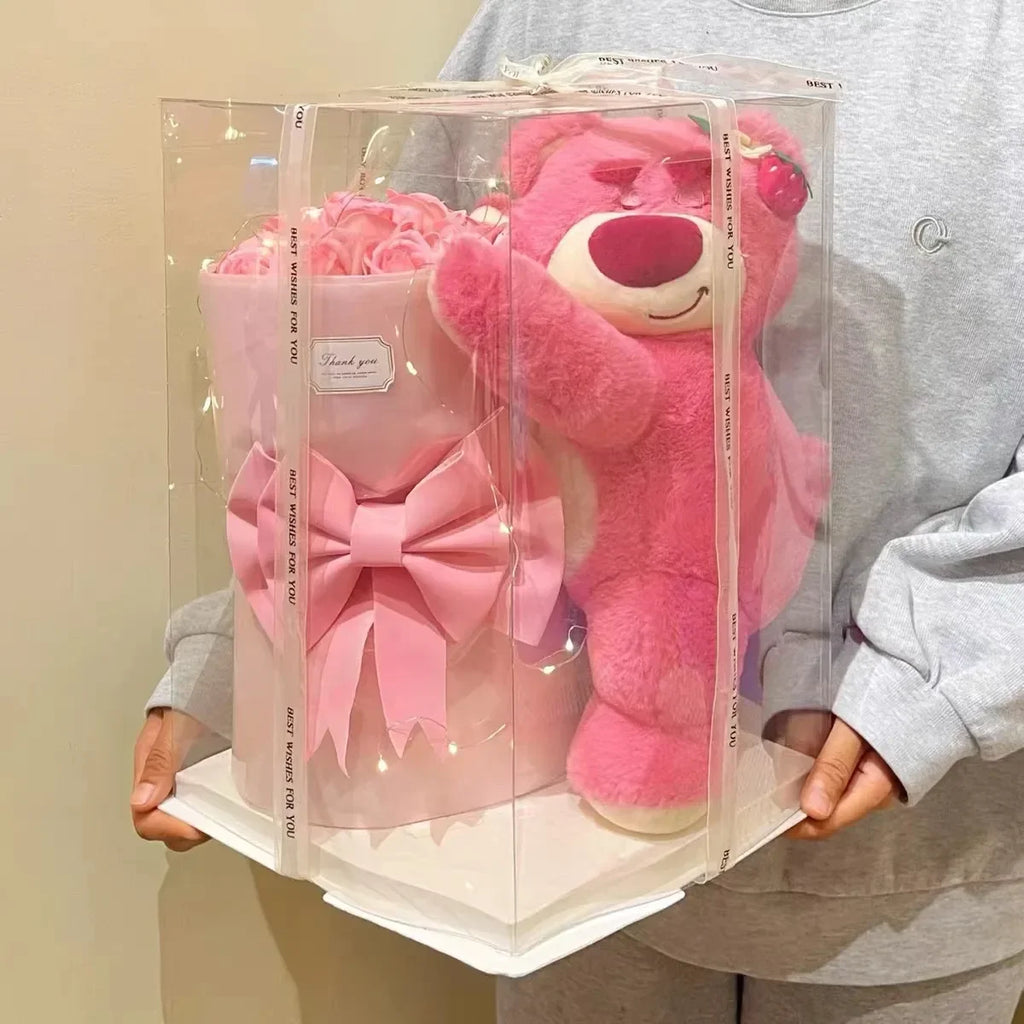 Disney Lotso Rose Romantic Creative Cute Eternal Flower Pink Bouquet Soap Flower  Birthday Gift Valentine'S Day Gift