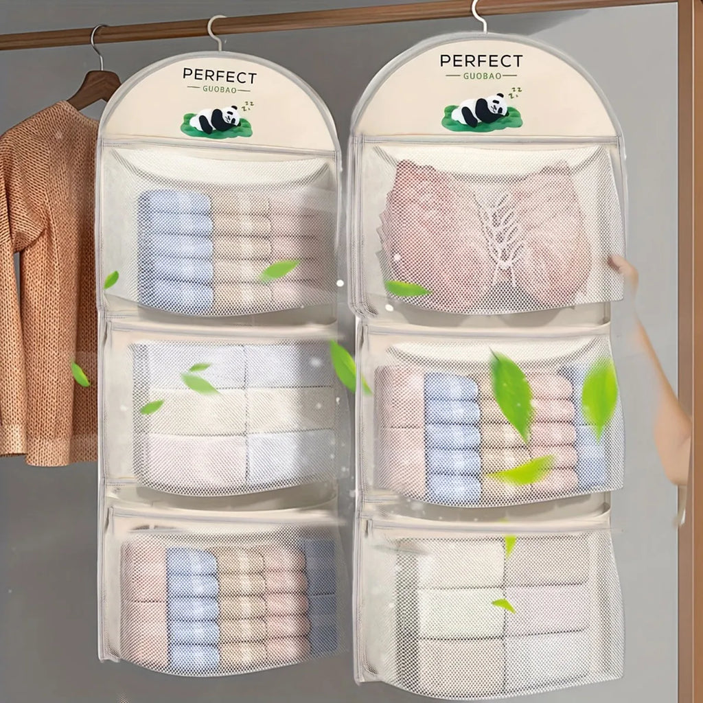 Three-layer hanging mesh bag closet dormitory bag hanging bag net bag underwear bag storage bag