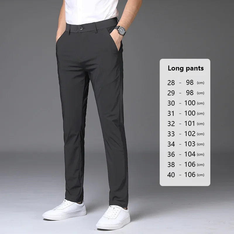 Summer Stretch Suit Pants Men Thin Business Solid Color Slim Ankle-Length Casual Formal Office Trousers