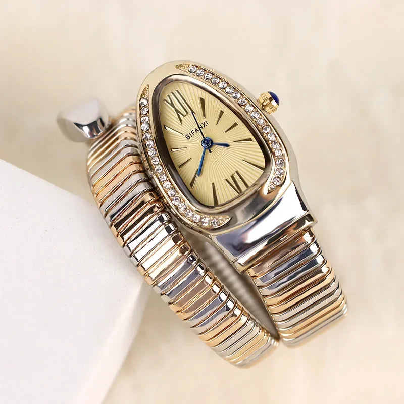 Gold Sliver Unique Creative Snake Shaped Design Bracelet Watch Women Quartz Watch Luxury Bangle Watches Ladies Clock AAA Watch