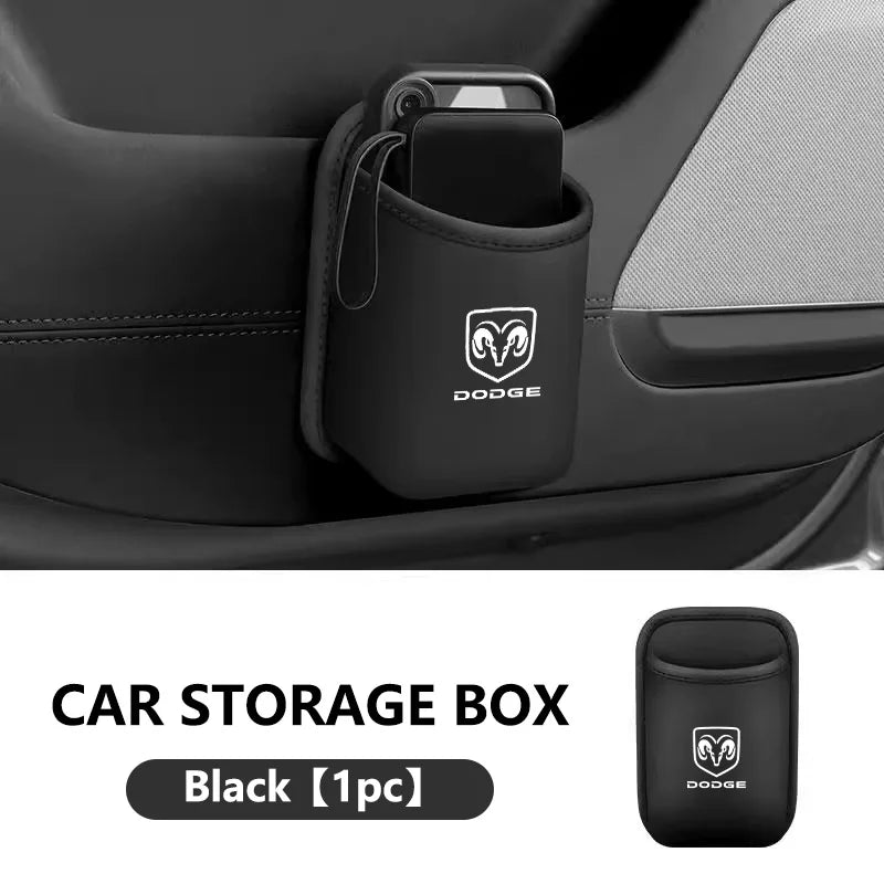 PU Leather Car Door Wall Mounted Storage Auto Logo Storage Hang Pocket For Dodge SRT Ram 1500 Journey Charger Challenger Caliber