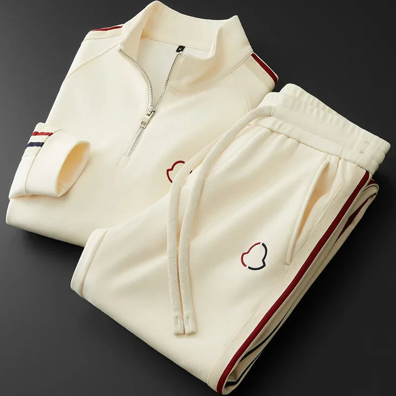 Luxurious Stand Collar Sportswear Set for Men Casual Fashionable Winter Half Zipper Sweatshirt Straight Leg Sweatpants Two Piece