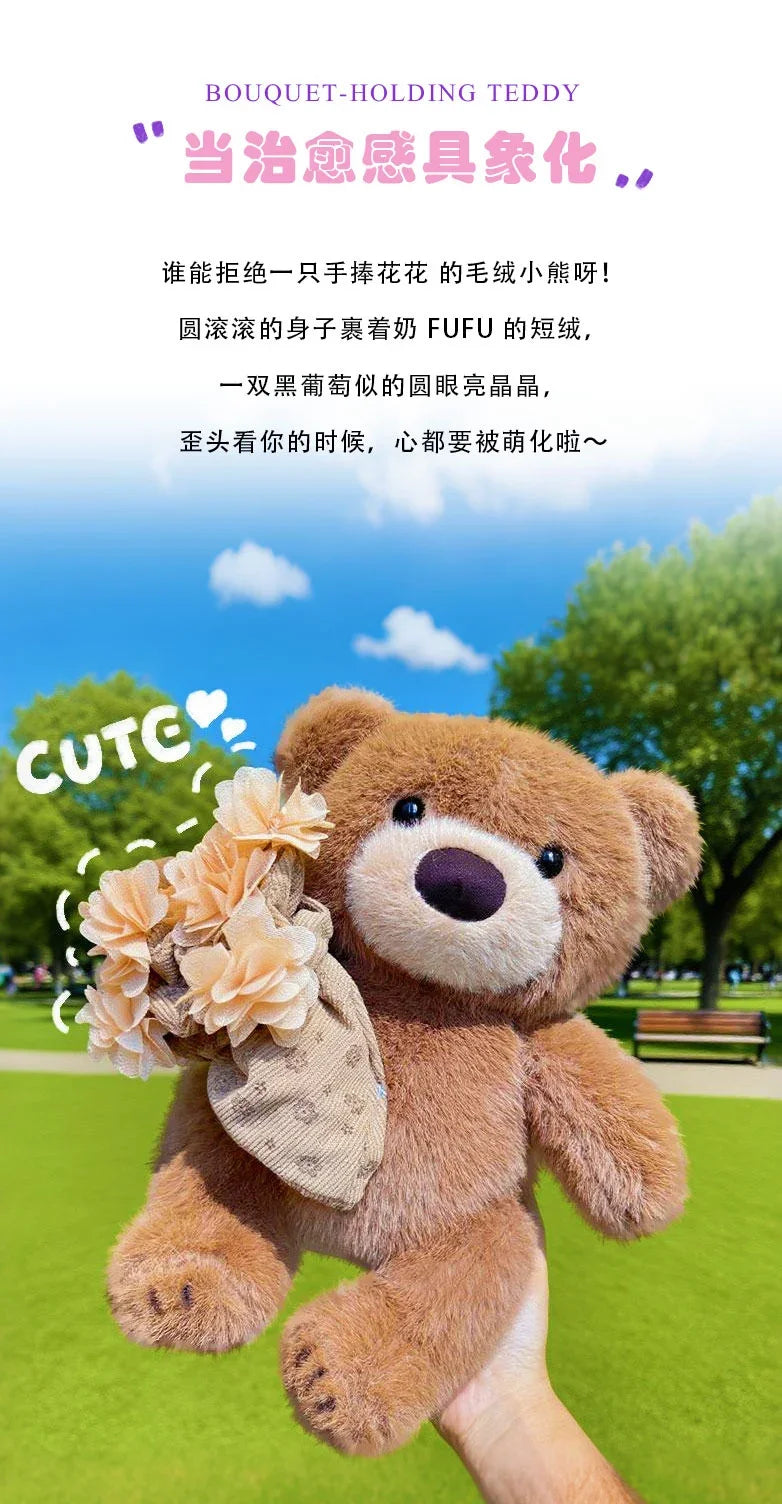 Cute Teddy Bear Plush Toy With Flower Plush Bouquet Love Bear Doll Romantic Holiday Gift Gifts Valentine's Day