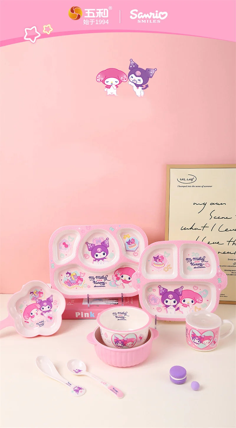For Sanrio Kuromi Children Tableware Food Grade Dining Plates BPA-Free Salad Fruit Bowl Cartoon Baby Complementary Food Bowls