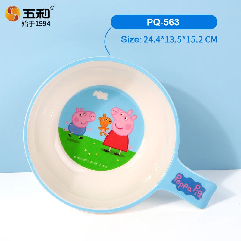 For Peppa Pig Tableware Cartoon Salad Bowl Anti-Fall Dining Plate Cup Spoon Baby Eating Double-ear Bowl Food-grade Divided Plate