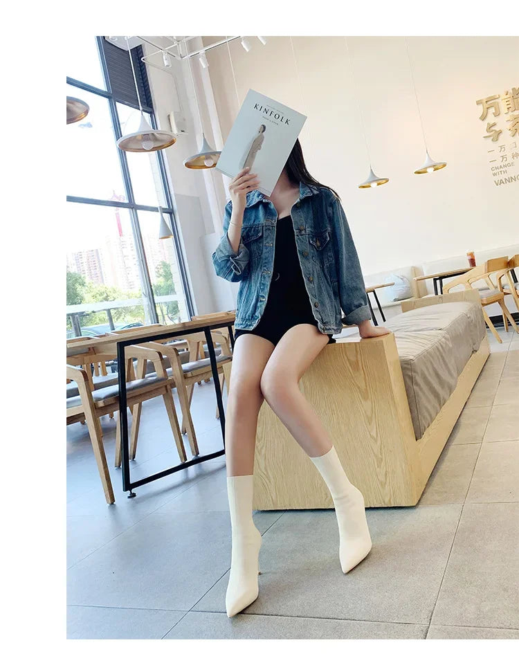 Sexy Sock Boots Knitting Stretch Boots High Heels for Women Fashion Shoes 2024 Spring Autumn Ankle Boots Female