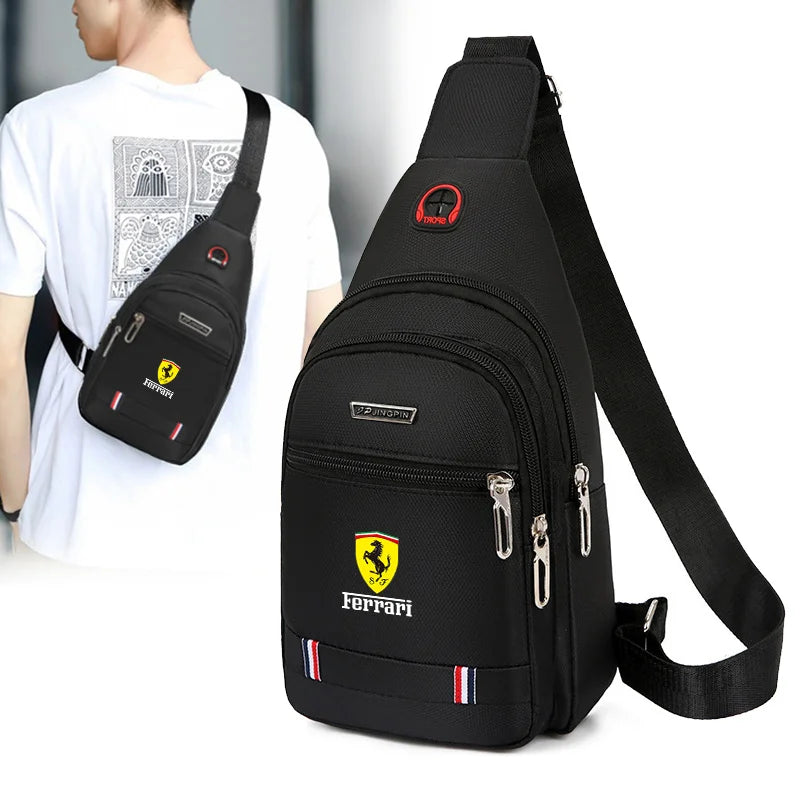 Car Emblem Leisure One-shoulder Bag Men's Messenger Chest Pocket For Ferrari Roma 488 Portofino F8 F1 Roma Spider SF90 Superfast