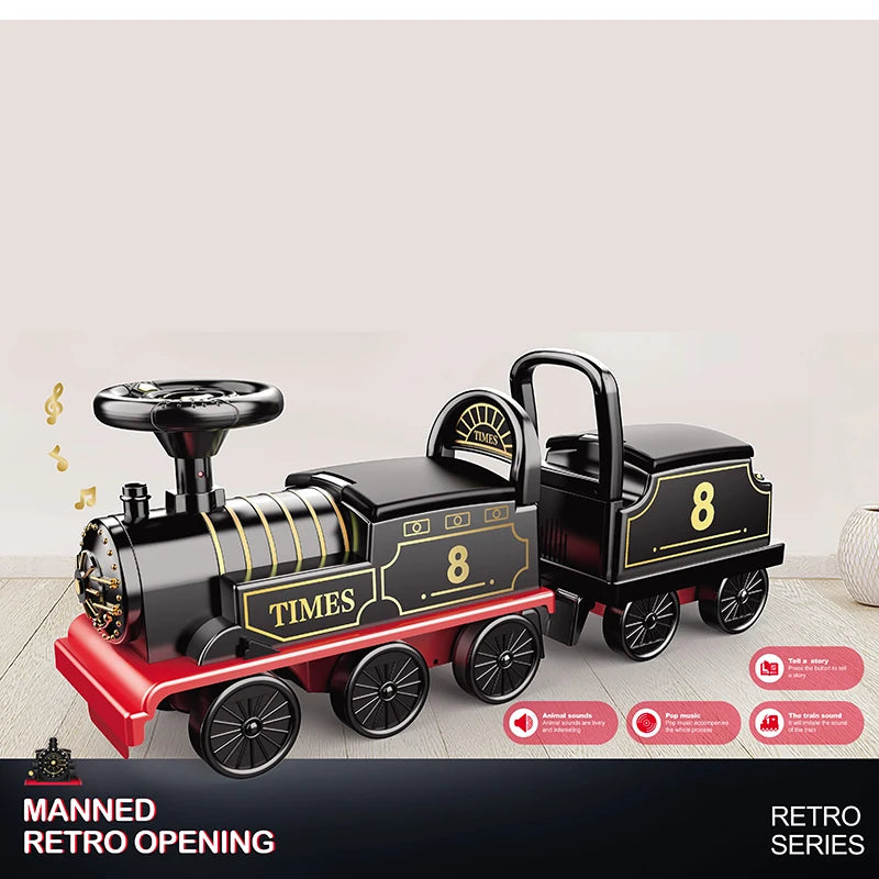 Child Electric Train Kids Riding Toy Ailway Classical  Model Can Carry Train Rail Car Children's Baby Walker Stroller Toys Gifts