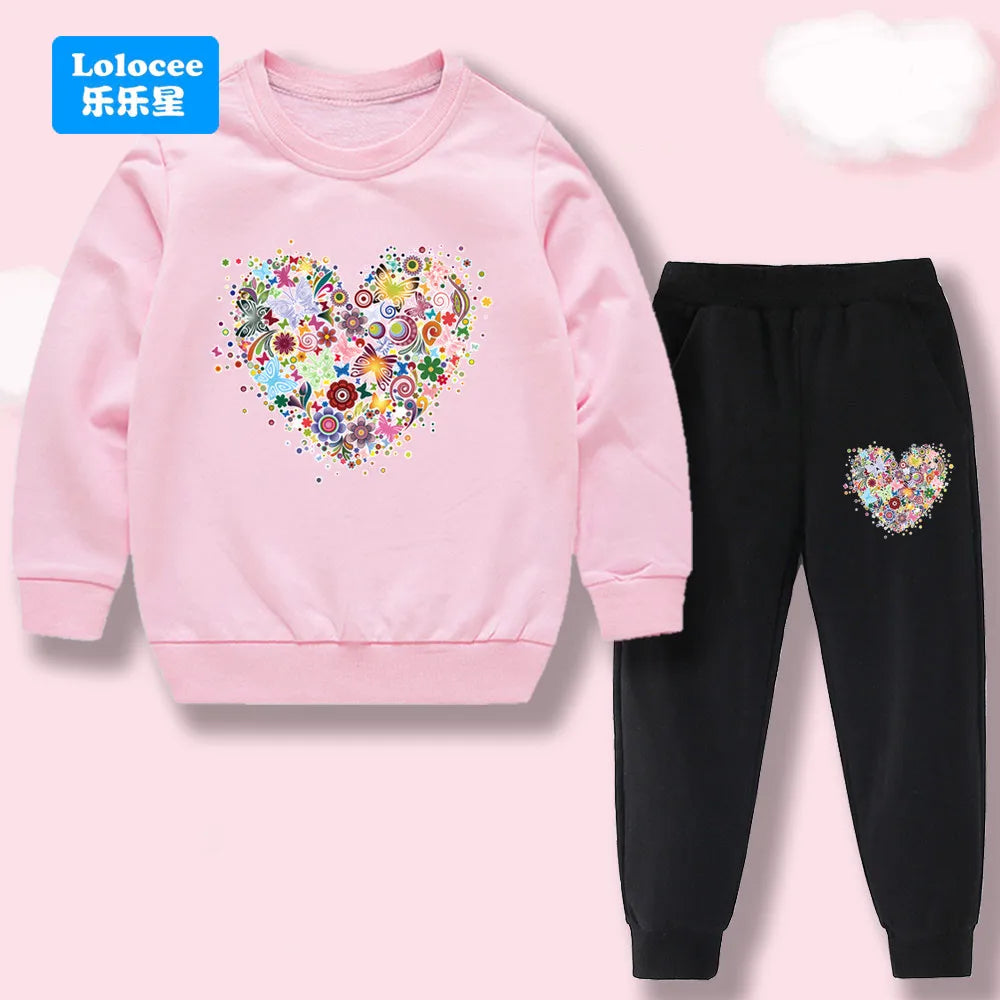 Toddler Girl 2Pcs Outfit: Music Rabbit Cartoon Sweatshirt + Black Pants Kids Casual Clothing Set Kids Tracksuit (3-14Y)  YL01