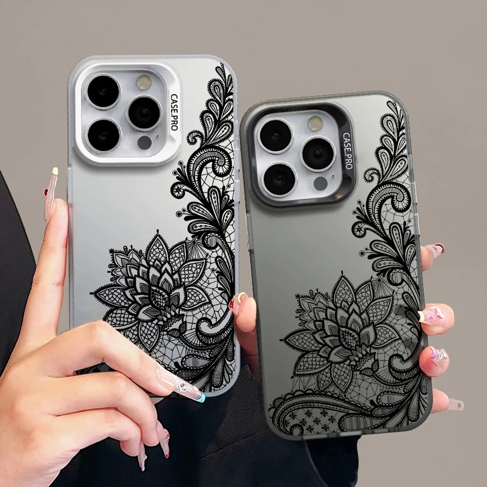 Lace Flowers Fashion Case For iPhone 16 17 15 Pro Max Cases iPhone 17 11 12 13 ProMax 14 15 16 Plus 8 XS XR Shockproof IMD Cover