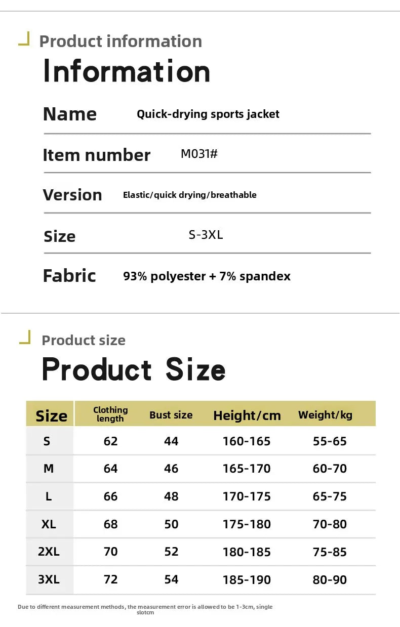 Men's Sport Jacket Quick Dry Fitness Clothes Casual Running Stand Collar Training Suit Flocking Milk Silk Running Outerwear