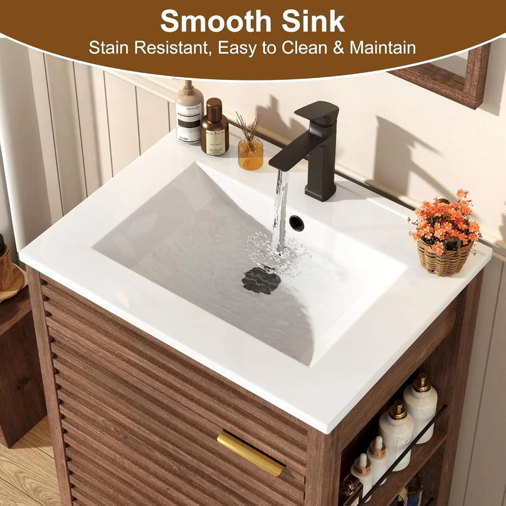 24 Inch Bathroom Vanity with Sink, Mid-Century Modern Bathroom Vanity with Storage Cabinet, Freestanding Bathroom, Customized
