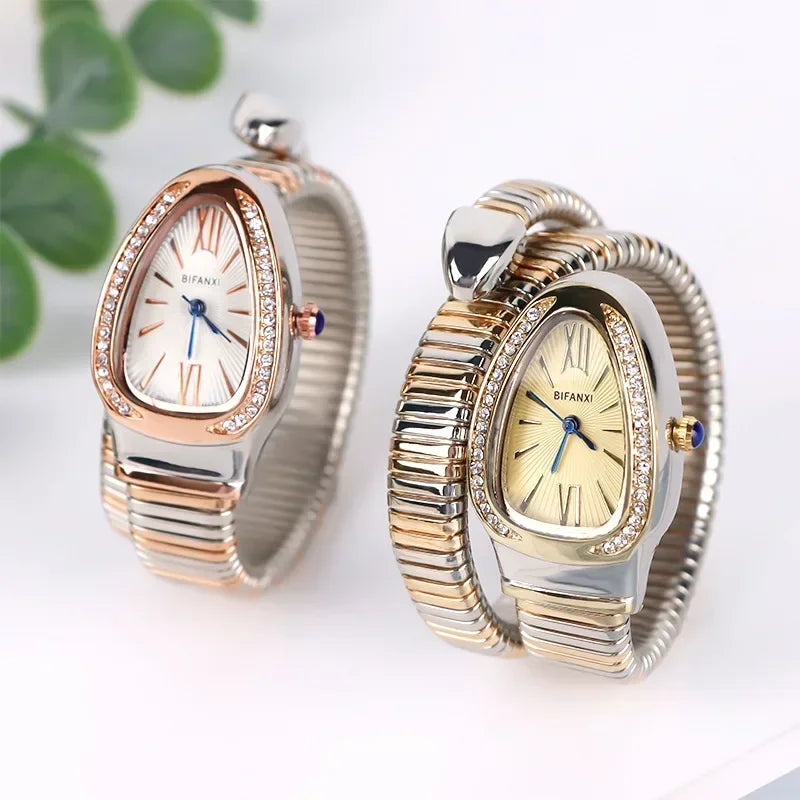 Gold Sliver Unique Creative Snake Shaped Design Bracelet Watch Women Quartz Watch Luxury Bangle Watches Ladies Clock AAA Watch