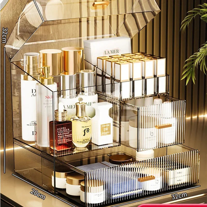 30x17.5x36cm Large Drawer Organizer Makeup Clear Acrylic Box With Perfume Cosmetic Display Capacity Lid Cosmet Storage Box