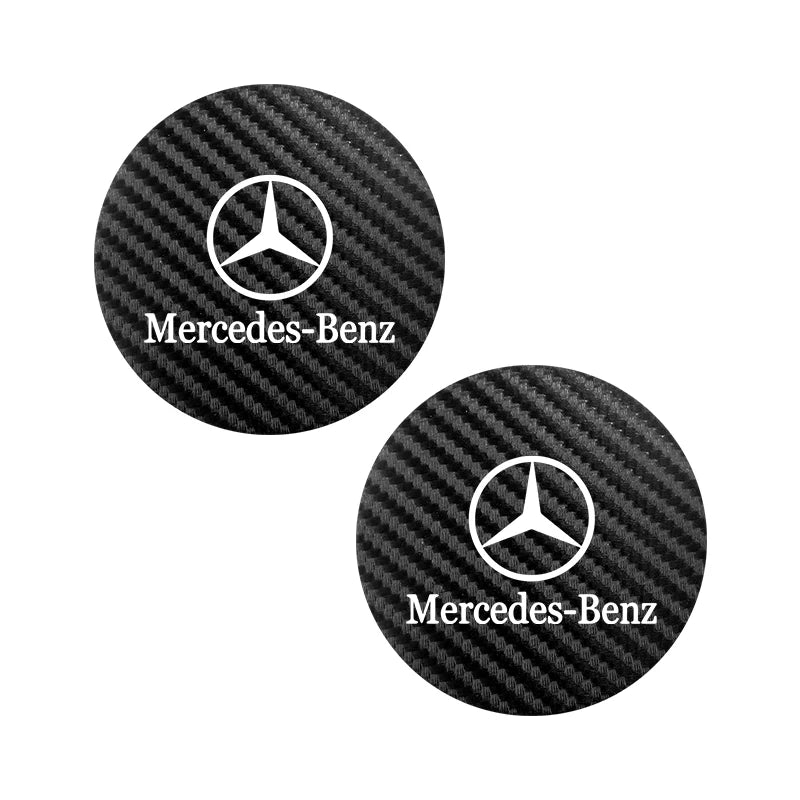 2Pcs Car Emblem Cup Trough Mat Carbon Fiber Leather Cup Pad For Mercedes Benz AMG W177 W176 X166 X167 C257 C218 X253 C118 C117