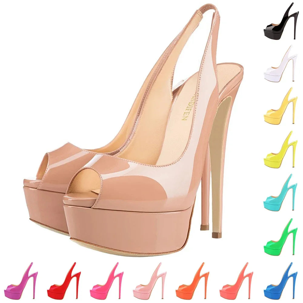 Women Pumps Stilettos 14CM Platform Stripper High Heels Sexy Open Toe Sandals Gladiator Party Dress Wedding Shoes Large Size 44