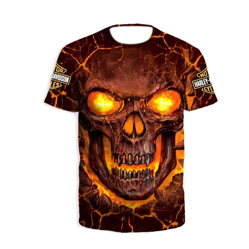For Harley Davidson European and American Trend Street Motorcycle Tough Man Motorcycle Cotton Printed Short Sleeve High Quality